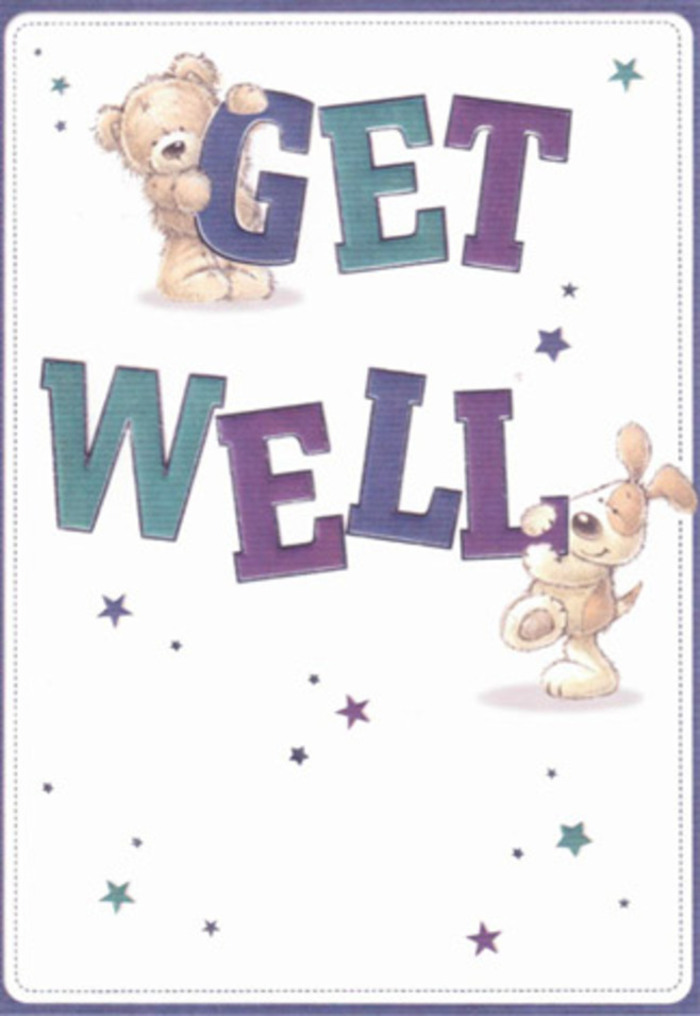 Celebrating gentle encouragement and the art of caring, this get well card introduces a delightful pair: a cozy bear and an eager puppy, drawn with soft, billowy lines that evoke innocence and support. Around them swirl playful stars shaded in teal and indigo, like flecks of hope drifting through the tree-lined streets of Brondesbury, their energy as bright and breezy as a spring afternoon in local parks. The typography asserts itself with cheerful confidence-large, curving letters in deep purples and aquatic blue-greens, grounding the composition in trust and positivity. The bear's plush fur and the puppy's floppy velvet ears appeal instinctively to the sense of touch, while the brilliant, clean backdrop invites clarity and freshness. As a florist rooted in Brondesbury, I'm reminded of the same careful balance when building a bouquet: every petal, hue, and leafy accent chosen to calm and reassure, much like every thoughtful brushstroke within this artwork. This card would arrive in concert with locally arranged blooms, its visual and emotional presence offering a radiant boost to any friend or family member on the mend-its lightness and sincerity an echo of Brondesbury's kindhearted character.