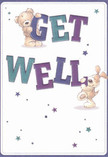 Radiating warmth and vibrant hope, this cheerful get well card is adorned with two playful companions-a teddy bear and a puppy-whose lively figures seem to leap forward, arms and paws encircling the bold, multicoloured 'Get Well' message. Indigo and teal hues define the energetic lettering, set against a gentle cream background that enhances the overall sense of comfort and clarity. Sprays of twinkling stars in shades of blue and purple drift across the composition, infusing the scene with a touch of magic akin to a surprise bouquet delivered on Kilburn High Road. The finely illustrated fur of each animal creates a sense of softness you can almost feel, echoing the tender embrace of sending well-wishes alongside fresh flowers from Flowers Brondesbury. Every detail-the joyful expressions, the bright palette, the tactile textures-feels intentionally composed to bring emotional solace. Like the thoughtfully handcrafted arrangements cherished by Brondesbury locals, this card becomes more than a note; it transforms into a vessel of genuine care, perfect for delivering comfort and encouragement to anyone in the heart of NW6.